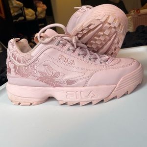 FILA Pink Chunky Platform Sneakers with Embroidered Detailing